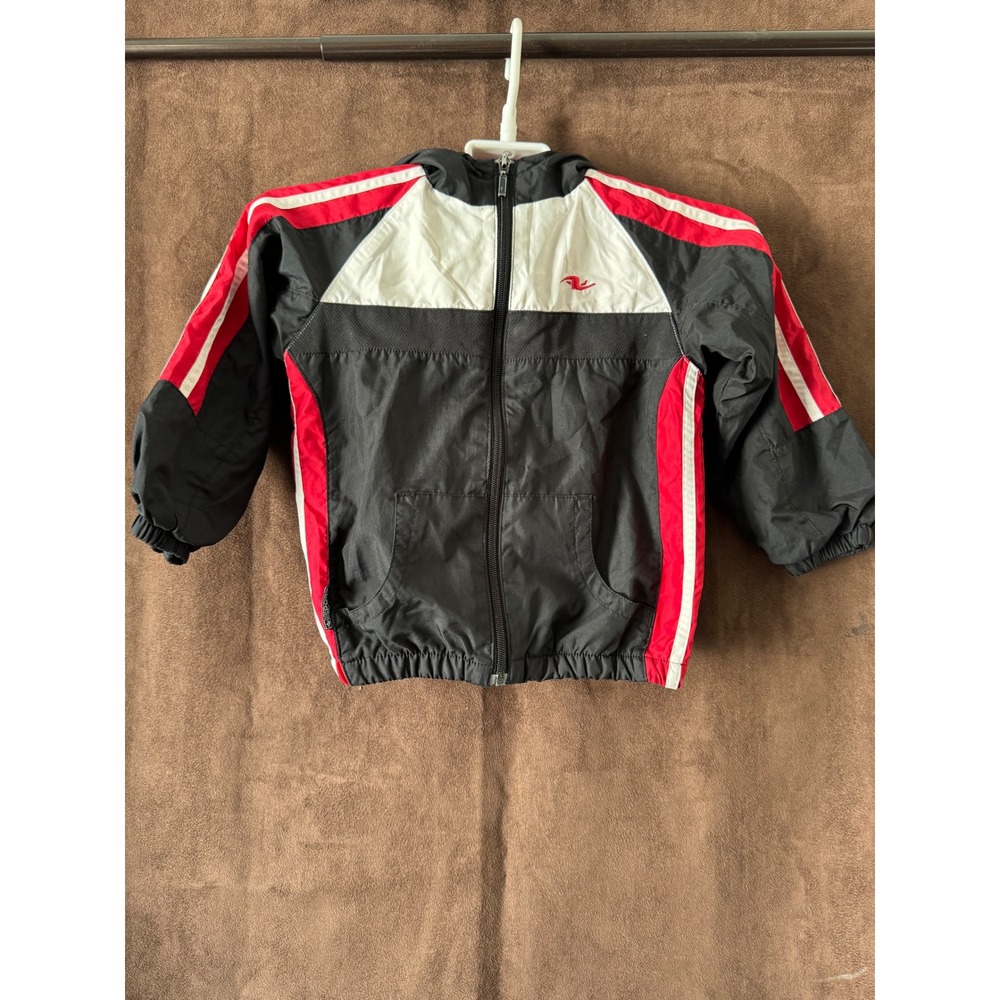 Athletic Works Boys 4T Windbreaker Jacket Hooded Colorblock Black Red White